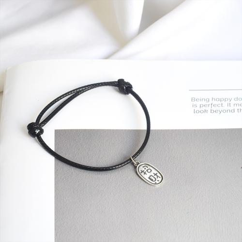 925 Sterling Silver Bangle Bracelet, with leather cord, different color and pattern for choice & Length Adjustable & fashion jewelry & Unisex, Length:Approx 19 cm, Sold By PC