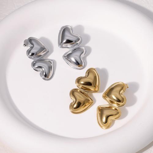 Stainless Steel Stud Earrings, 304 Stainless Steel, Heart, fashion jewelry & for woman, more colors for choice, 35x18mm, Sold By Pair