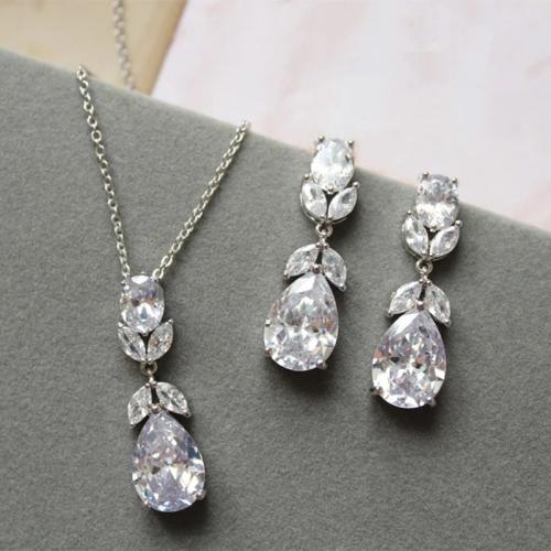 Cubic Zirconia Micro Pave Brass Jewelry Sets, different styles for choice & micro pave cubic zirconia & for woman, Length:Approx 45 cm, Sold By PC