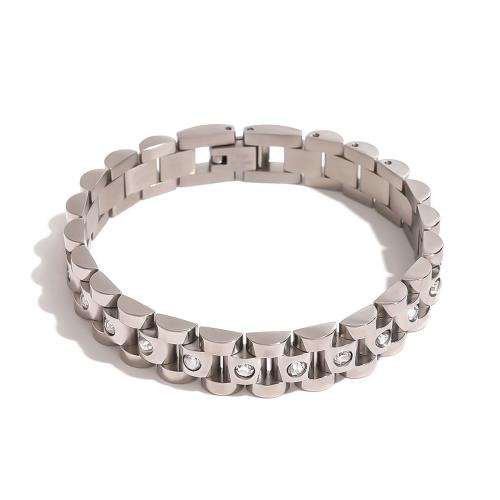 Bijoux bracelet en acier inoxydable, Acier inoxydable 304, bijoux de mode & pour femme & avec strass, couleur originale, 10mm, Longueur:Environ 18 cm, Vendu par PC