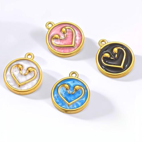 Stainless Steel Pendants, 304 Stainless Steel, Round, DIY & enamel, more colors for choice, 14x17mm, 5PCs/Bag, Sold By Bag