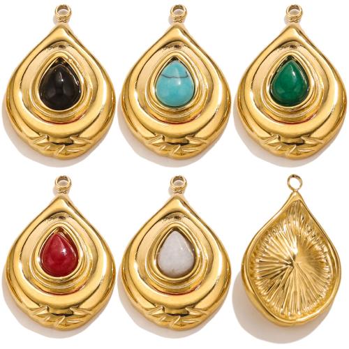 Stainless Steel Pendants, 304 Stainless Steel, with Gemstone, Teardrop, DIY & different materials for choice, golden, 29x18mm, Sold By PC