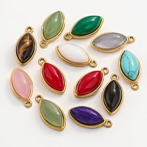 Stainless Steel Pendants, 304 Stainless Steel, with Gemstone, DIY & different materials for choice, golden, 10x21.50mm, 3PCs/Bag, Sold By Bag