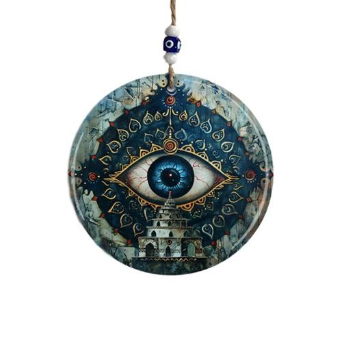 Hanging Ornaments Glass Flat Round for home and office & evil eye pattern & double-sided Sold By PC