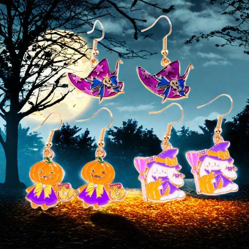 aleación de zinc Pendientes con Colgantes, chapado en color dorado, Diferente forma para la elección & Joyería de Halloween & para mujer & esmalte, más colores para la opción, libre de níquel, plomo & cadmio, Vendido por Par