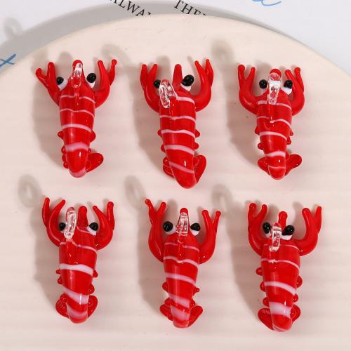 Fashion Lampwork Hangers, Kreeft, DIY, rood, 21x36mm, Ca 100pC's/Bag, Verkocht door Bag