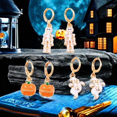 alliage de zinc Boucles d'oreilles pendantes Hoop Huggie, Placage de couleur d'or, Halloween Design & Forme différente pour le choix & pour femme & émail, plus de couleurs à choisir, protéger l'environnement, sans nickel, plomb et cadmium, Vendu par paire