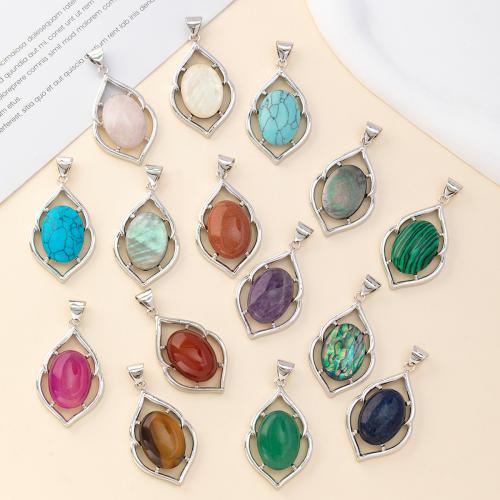 Shell Pendants, Natural Stone, with Shell & Tibetan Style, silver color plated, DIY, more colors for choice, 28x45mm, Sold By PC