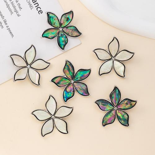 Shell Brooch with Zinc Alloy Flower silver color plated for woman Sold By PC