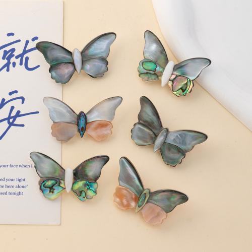 Shell Brooch with Zinc Alloy Butterfly silver color plated for woman Sold By PC