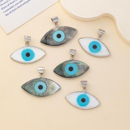 Evil Eye Anhänger, Muschel, mit Zinklegierung, blöser Blick, silberfarben plattiert, DIY, keine, 43x22mm, verkauft von PC