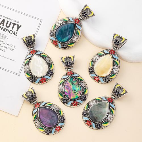 Shell Pendants, Tibetan Style, with Shell, Teardrop, silver color plated, DIY & enamel, more colors for choice, nickel, lead & cadmium free, 45x75mm, Sold By PC