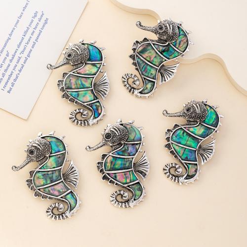 Shell Brooch Abalone Shell with Zinc Alloy Seahorse silver color plated for woman Sold By PC