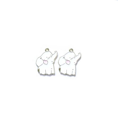 Zinc Alloy émail Pendants, alliage de zinc, éléphant, Placage, DIY, blanc, 100PC/sac, Vendu par sac