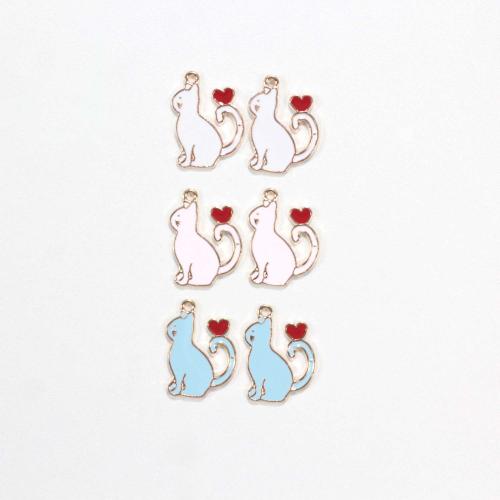 Zinc Alloy Enamel Pendants Cat gold color plated DIY Sold By Bag