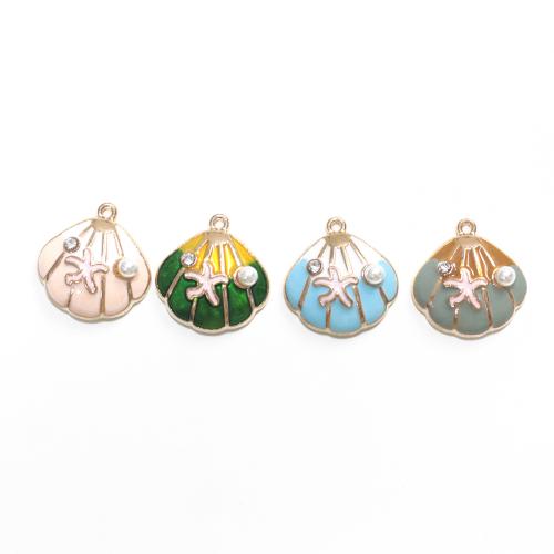 Zinc Alloy Enamel Pendants with Plastic Pearl Shell gold color plated DIY Sold By Bag