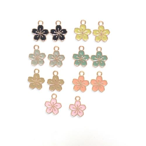 Zinc Alloy émail Pendants, alliage de zinc, fleur, Placage de couleur d'or, DIY, plus de couleurs à choisir, 100PC/sac, Vendu par sac