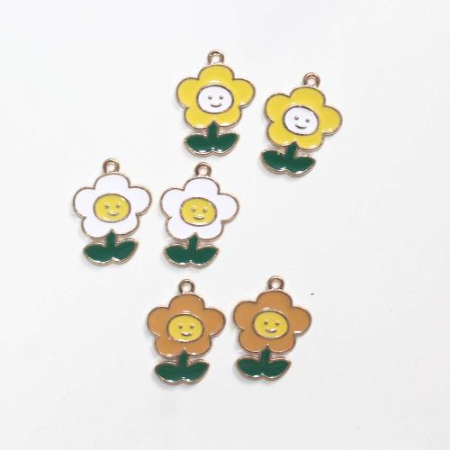 Zinc Alloy Enamel Pendants Flower gold color plated DIY Sold By Bag