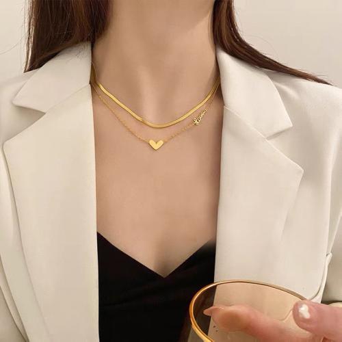 Collier d'acier titane, avec 5cm chaînes de rallonge, Placage de couleur d'or, bijoux de mode, doré, Longueur:43 cm, Vendu par PC