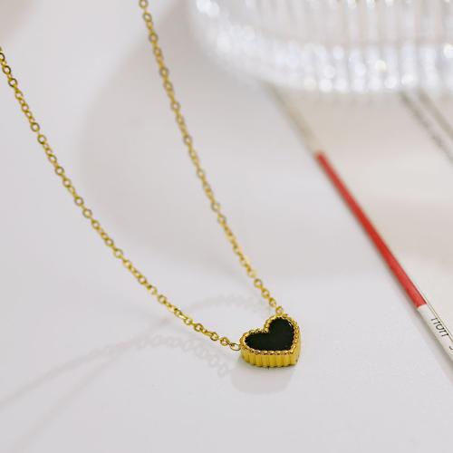 Titanium Steel Necklace, with 5cm extender chain, Heart, gold color plated, fashion jewelry & enamel, golden, Length:45 cm, Sold By PC