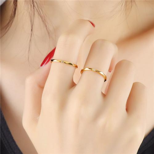 Titanium Steel Finger Ring, gold color plated, fashion jewelry & different size for choice & with rhinestone, golden, Sold By PC