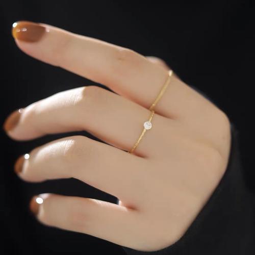 Titanium Steel Finger Ring, gold color plated, fashion jewelry & different size for choice & with rhinestone, golden, Sold By PC