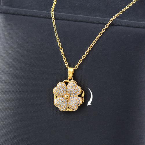 Titanium Steel Necklace, with 5cm extender chain, gold color plated, fashion jewelry & micro pave cubic zirconia, golden, Length:40 cm, Sold By PC