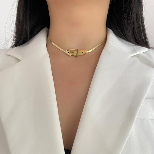 Titanium Steel Necklace, with 6cm extender chain, gold color plated, fashion jewelry, golden, Length:36 cm, Sold By PC