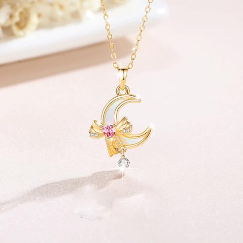 Titanium Steel Necklace with Shell with 5cm extender chain gold color plated fashion jewelry & micro pave cubic zirconia golden Length 40 cm Sold By PC