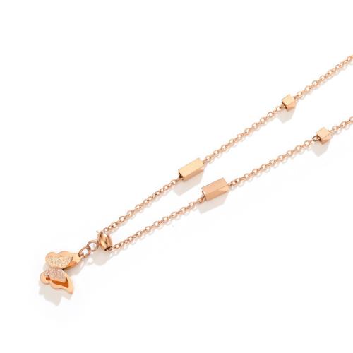 Colar de aço titânio, Partículas de aço, with 5cm extender chain, banhado, joias de moda, rosa dourado, comprimento 40 cm, vendido por PC