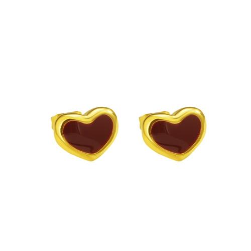 Titanium Steel  Earring Heart gold color plated fashion jewelry & enamel golden 11mm Sold By Pair