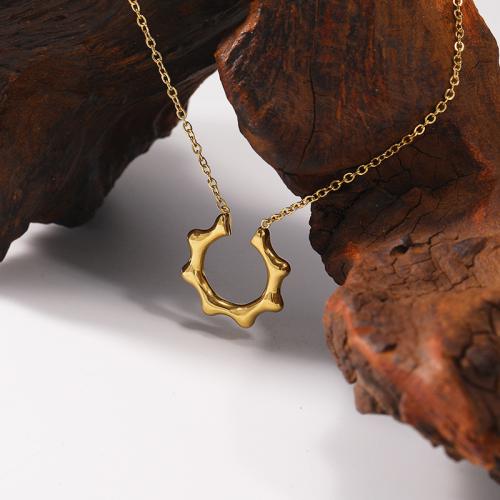 Titanium Steel Necklace, with 5cm extender chain, gold color plated, fashion jewelry, golden, 18mm, Length:39 cm, Sold By PC