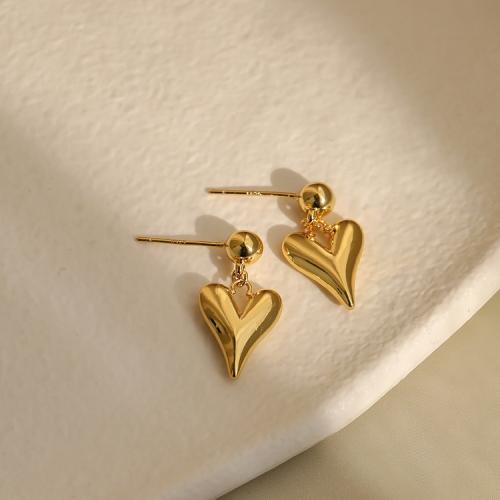 Titanium Staal Earring, Hart, gold plated, mode sieraden, gouden, 12x10mm, Verkocht door pair