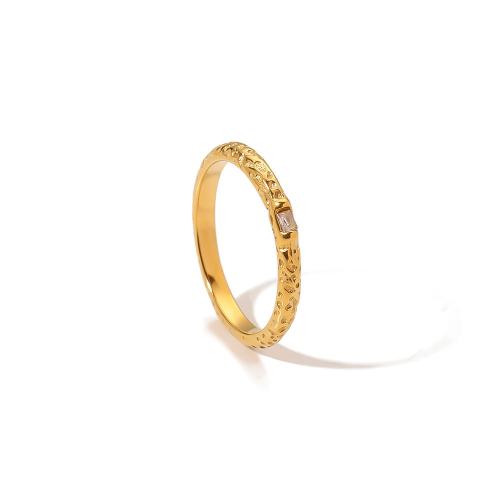 Anillo de dedo de Titantium Acero, Partículas de acero, chapado en color dorado, Joyería & diverso tamaño para la opción & micro arcilla de zirconia cúbica, dorado, Vendido por UD