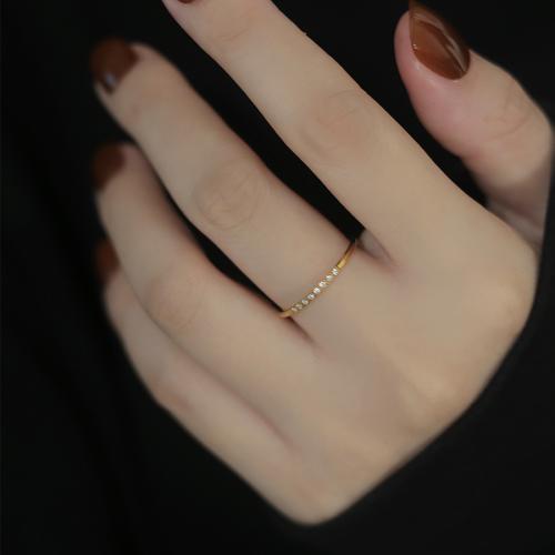 Titanium Steel Finger Ring gold color plated fashion jewelry & with rhinestone golden Sold By PC