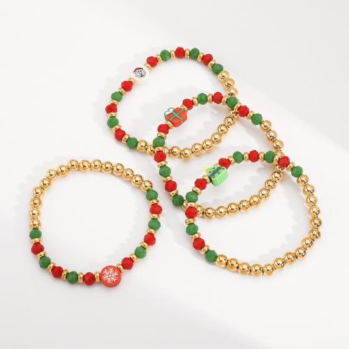 Pulsera de Navidad, plástico recubierto de cobre, con Cristal & Plástico, hecho a mano, 4 piezas & Diseño de Navidad & unisexo, color mixto, Vendido por Set