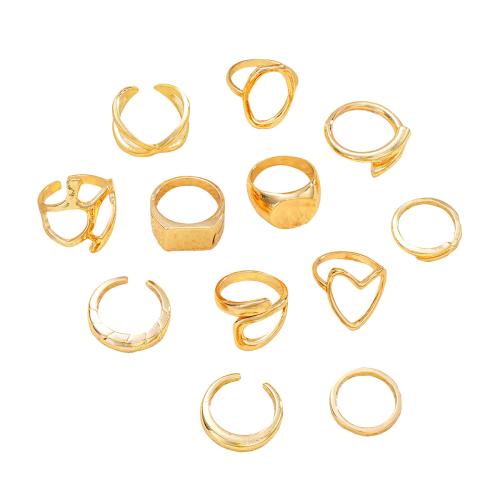 Tibetan Style Ring Set, plated, 12 pieces & for woman & hollow, gold, Sold By Set