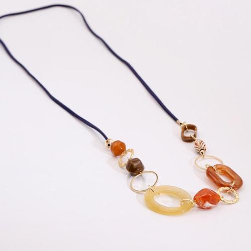 Tibetan Style Sweater Chain Necklace, with Wax Cord & Resin, plated, for woman, multi-colored, Length:Approx 84 cm, Sold By PC