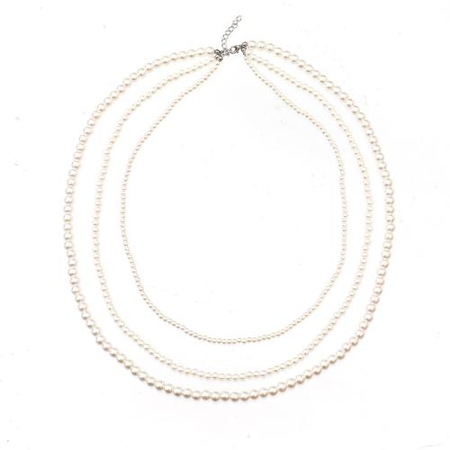 Collier en alliage de zinc Pull, avec perle de verre, Placage, pour femme, blanc, The length is about 60 and 70 and 80CM, Vendu par PC