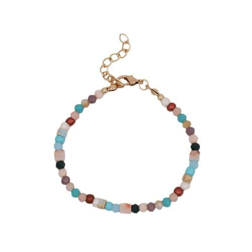 Pulsera de Aleación de Zinc, con Cuentas de vidrio & Piedras preciosas, con 3CM extender cadena, chapado, para mujer, multicolor, longitud aproximado 18 cm, Vendido por UD