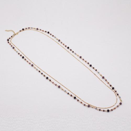 Zinc Alloy Sweater Chain Necklace with Glass Beads & Copper Coated Plastic plated for woman multi-colored The length of the chain is about 82CM and 86CM and 7CM Sold By PC