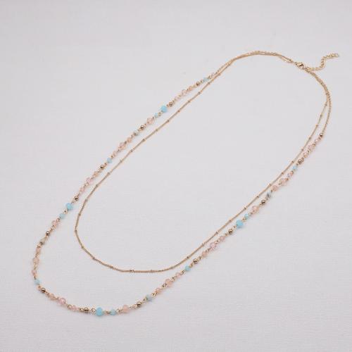 Collier en alliage de zinc Pull, avec Des billes de verre & Pierre naturelle & plastique revêtu de cuivre, Placage, pour femme, Or, Length about 75CM and 85CM and 5CM extension chain, Vendu par PC