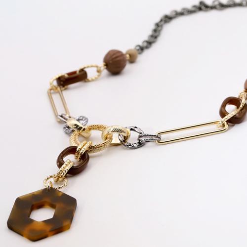 Zinc Alloy Jewelry Necklace with Resin plated for woman brown Length Approx 59 cm Sold By PC