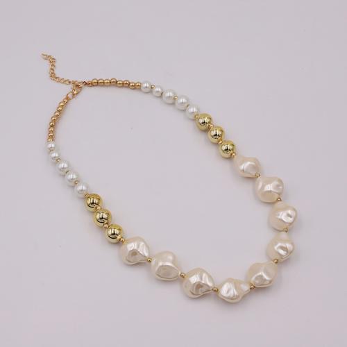 Zinc Alloy Jewelry Necklace with Copper Coated Plastic & Plastic Pearl with 5CM extender chain plated for woman gold Length Approx 49 cm Sold By PC