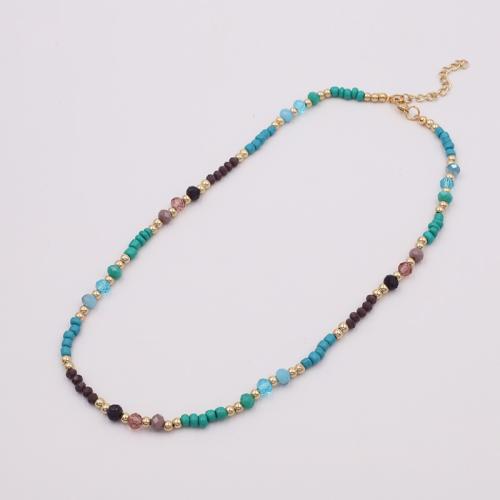 Collier de bijoux en alliage de zinc, avec Des billes de verre & Seedbead & plastique revêtu de cuivre, avec 5CM chaînes de rallonge, Placage, pour femme, multicolore, Longueur:Environ 45 cm, Vendu par PC