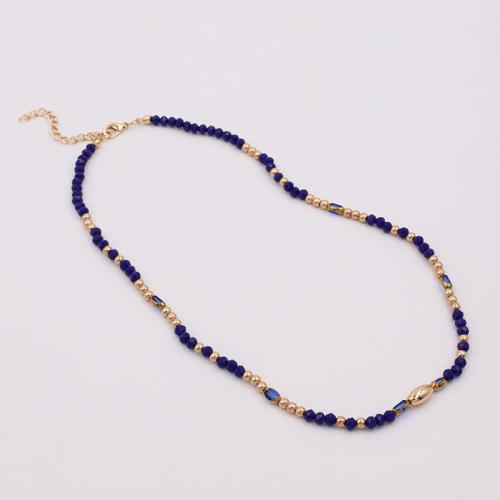 Collier de bijoux en alliage de zinc, avec Des billes de verre & plastique revêtu de cuivre, avec 5CM chaînes de rallonge, Placage, pour femme, bleu, Longueur:Environ 45 cm, Vendu par PC