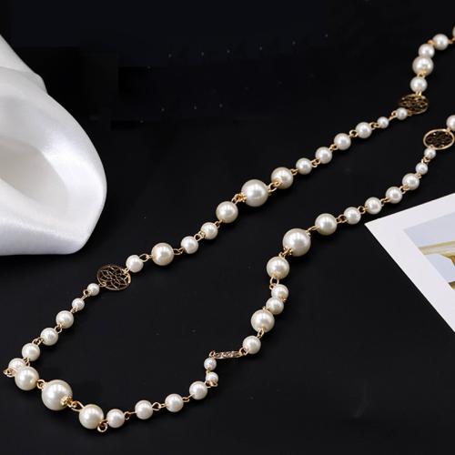 Tibetan Style Sweater Chain Necklace, with Glass Pearl, plated, for woman, white, Length:Approx 80 cm, Sold By PC