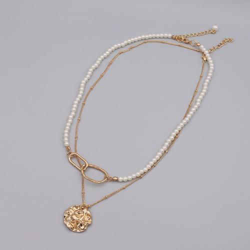 Tibetan Style Jewelry Necklace, with Plastic Pearl, plated, for woman, gold, Length approx. 45CM and 47CM and 5CM extension chain, Sold By PC