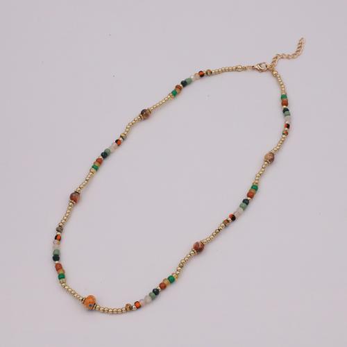 Tibetan Style Jewelry Necklace, with Glass Beads & Copper Coated Plastic, with 5CM extender chain, plated, for woman, multi-colored, Length:Approx 50 cm, Sold By PC