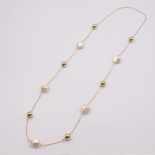 Tibetan Style Sweater Chain Necklace, with Plastic Pearl, plated, for woman, gold, Length:Approx 97 cm, Sold By PC